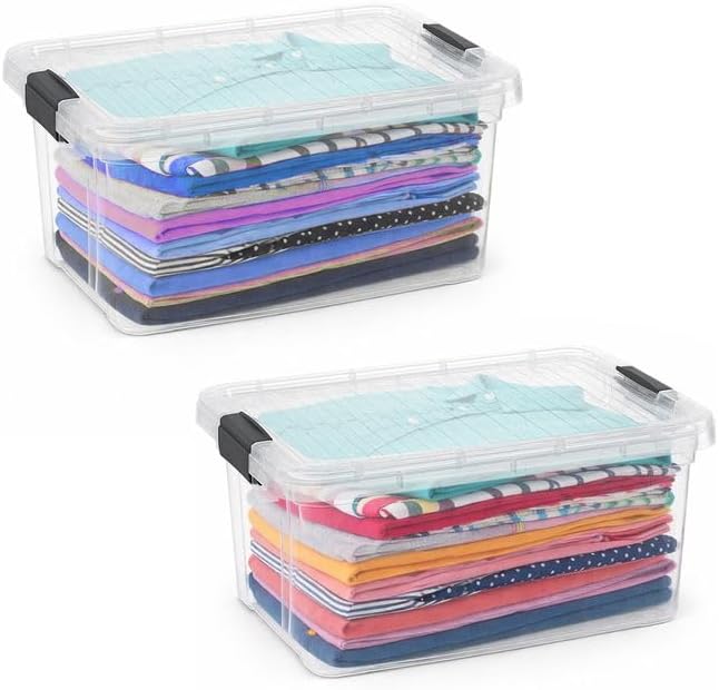 Small Storage Bins with Lids, Clear Boxes for Organizing, 2 Pack, 11 Qt