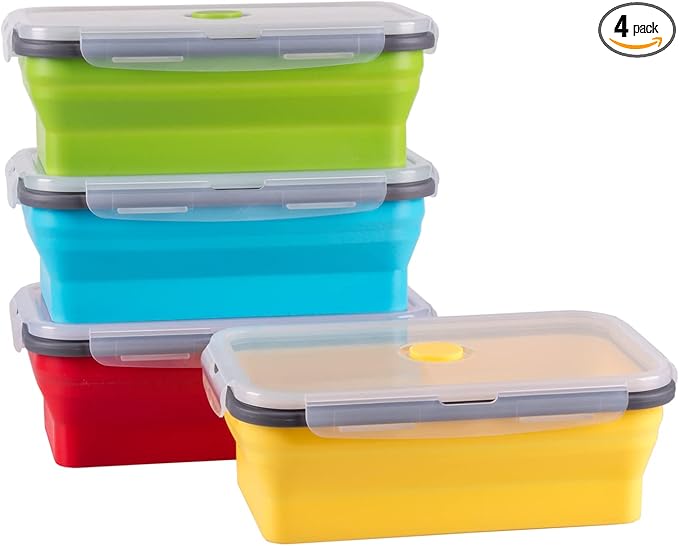 Collapsible Food Storage Containers with Airtight Lid, 40.5 oz, Large Kitchen Stacking Silicone Collapsible Meal Prep Container Set for Leftover