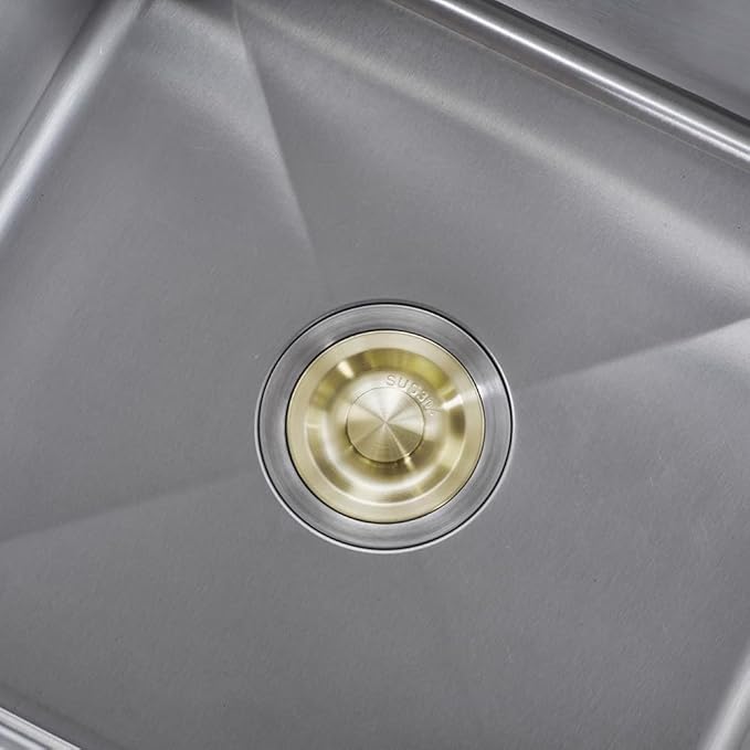 Kitchen Sink Drain Basket Strainer Filter/Stopper with Handle, Anti-Clog Accessory, 304 Stainless Steel, Brushed Gold, 1pc (Drain Stopper