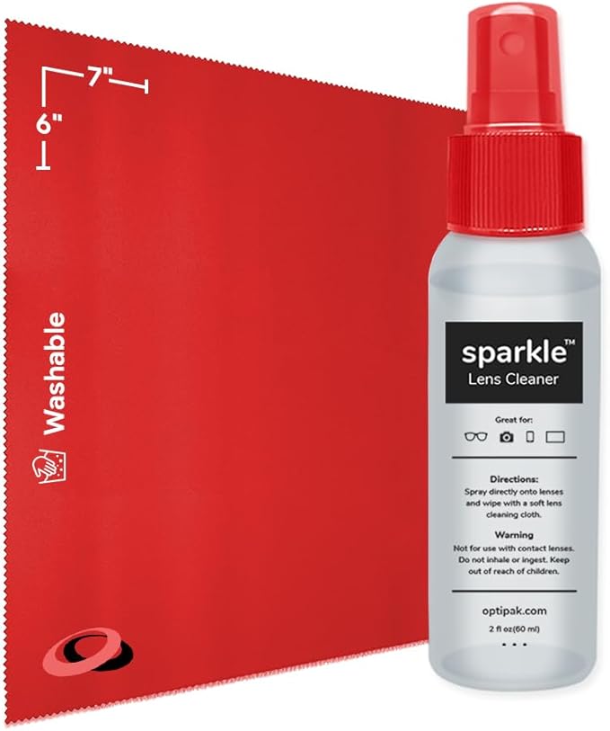 Sparkle Anti-Reflective Lens Cleaner Spray kit | (1) 2oz Glasses Cleaner Spray + (1) Microfiber Cloth for Eyeglasses, Sunglasses, Lenses