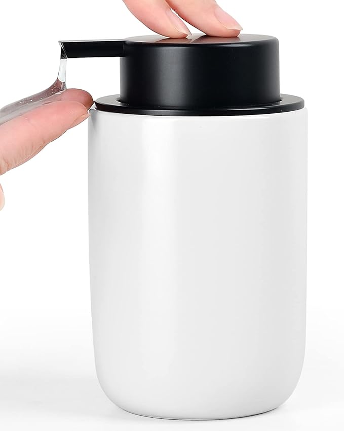 BosilunLlife Lotion Pump Dispenser - Bathroom Soap Dispenser White Kitchen Dish Soap Ceramic Small Liquid Soap Dispenser for Bathroom Lotion Hand Pump Dispenser