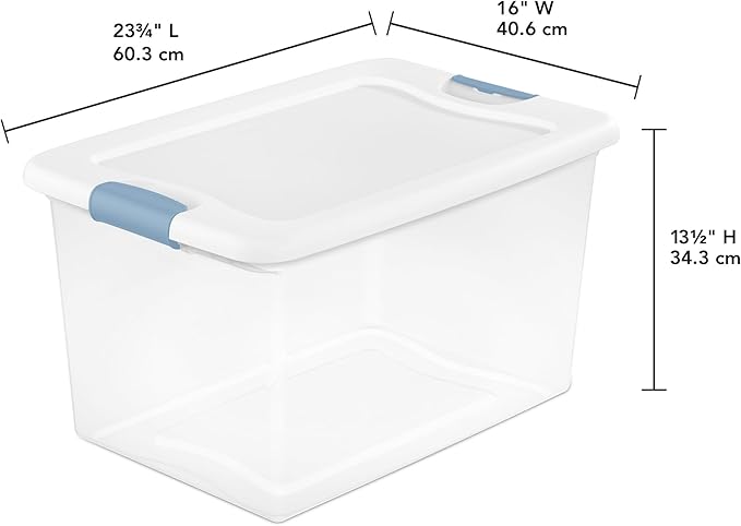 Sterilite 8-Pack 64 Quart Latching Box, Clear Plastic Storage Organizer Bins with White Lids - Large Stackable Containers for Home Bedroom, Dorm Room, and Closet Organization