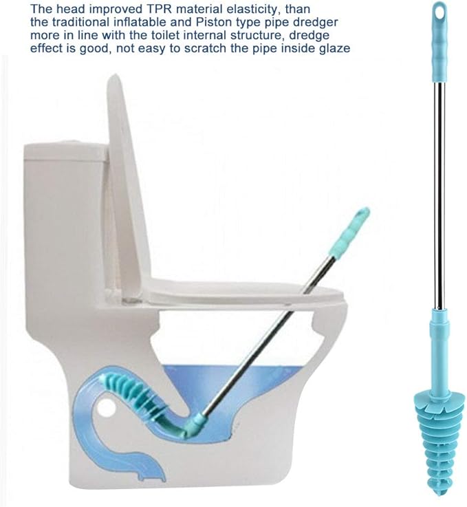 Flexible Toilet Plunger and Clog Remover for Siphon Toilets, Heavy Duty Bathroom Plunger with ABS Handle, Stainless Steel Pipe, TPR Elastic Head for Fast Unclogging