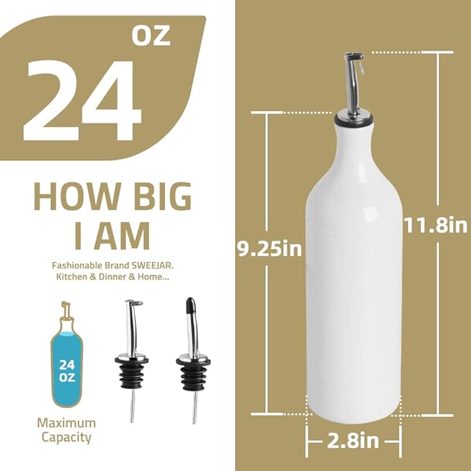 Sweejar Large Ceramic Olive Oil Dispenser Bottle, Opaque Oil Cruet Protects to Reduce Oxidation, Suitable for Storage Vinegar, Soy Sauce & Other Liquids, Pack of 1, 24 Fl Oz(Gradient Fog Gray)