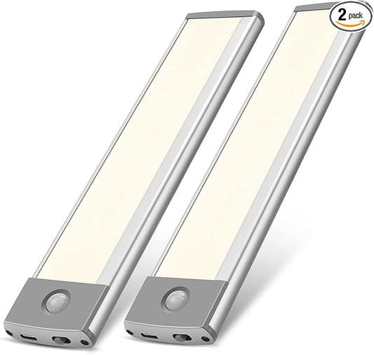 RXWLKJ 30-LED Under Cabinet Lights,USB Rechargeable Kitchen Night Light,Battery Operated Counter Closet Lighting,Wireless Motion Activated Light for Cabinets Cupboard Pantry(Warm Light 2Pack