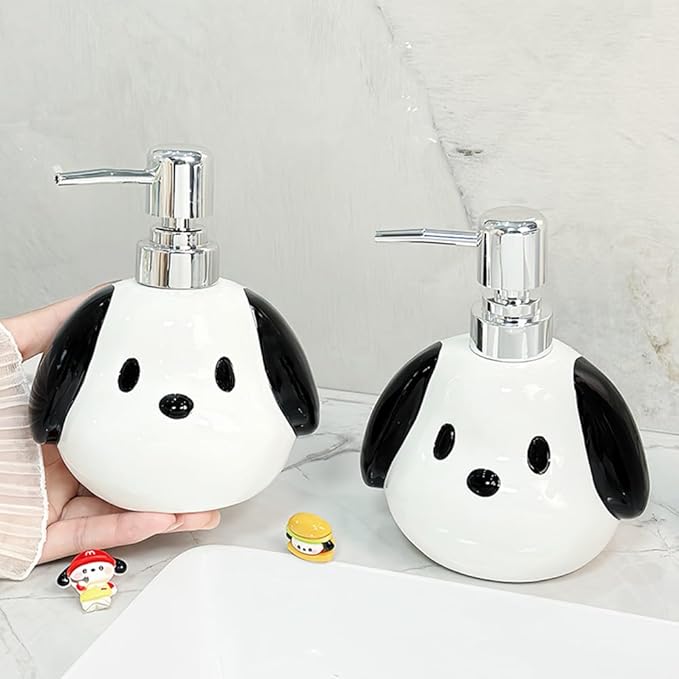 Cute Ceramic Puppy Soap Dispenser - 1pc Dog Shape Lotion Bottle, Refillable Hand Liquid Soap Dispenser with Pump for Bathroom Decor, Dish Soap Bottle for Kitchen Countertop 400ml/13.5oz