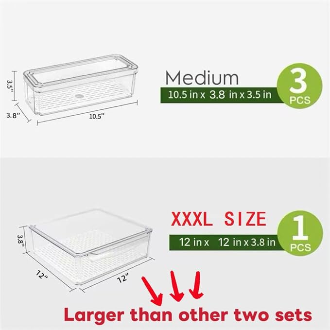 ZIJUND 4 Pack Fridge Organizer, Stackable Refrigerator Organizer Bins with Lids, BPA-Free Fridge Organizers and Storage Containers for Fruit