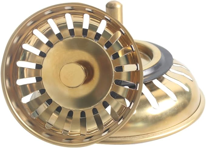 Talea Multiple Color Stainless Steel Kichen Sink Strainer Basket Waste Filter Drain Stopper QS491(Pack of Two) (Golden)