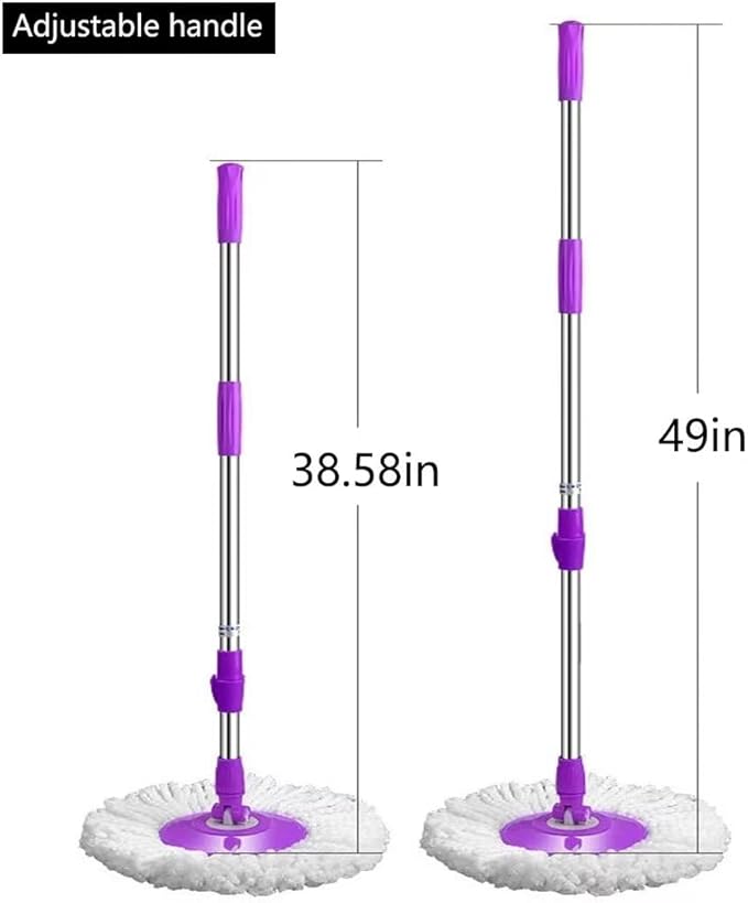 Spin Mop Replacement Handle for Floor Mop Stainless Steel Spin Mop Adjustable Handle and Head Replacement 360 Spinning Household Cleaning Accessories for Home,Office(Purple)