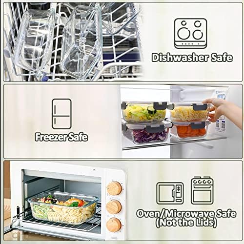 10 Pack,22 oz Glass Food Storage Containers with lids, Gray