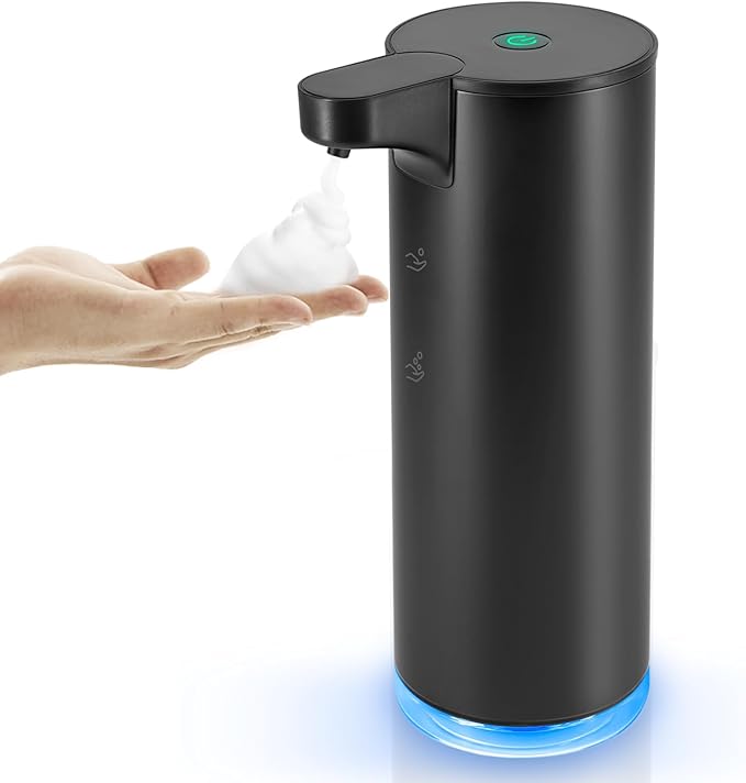 Automatic Hand Soap Dispenser Touchless: Foaming Soap Dispenser Stainless Steel - Free Touch Electric Soap Dispenser Rechargeable with Sensor for Bathroom, Commercial (Black)
