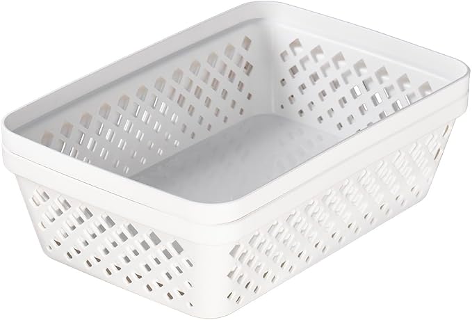 Glad Plastic Storage Basket Set - Multipurpose Drawer Trays, Kitchen Pantry Containers, and Bathroom Bins - 6 Pack Medium Organizers, White