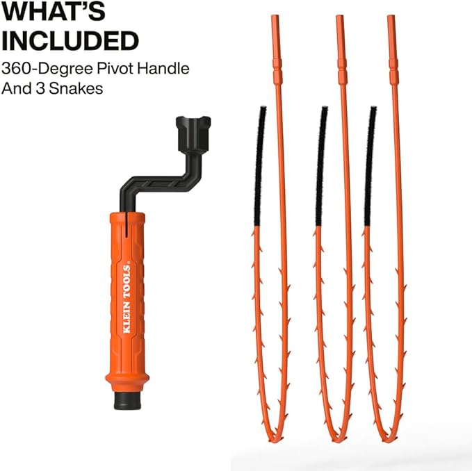 Klein Tools 53020 Drain Snake Auger Hair Clog Removal Tool, 3-Pack, Hair Clog Remover, Quick Release Collar for Hands-Free Disposal, 18-Inch Reach