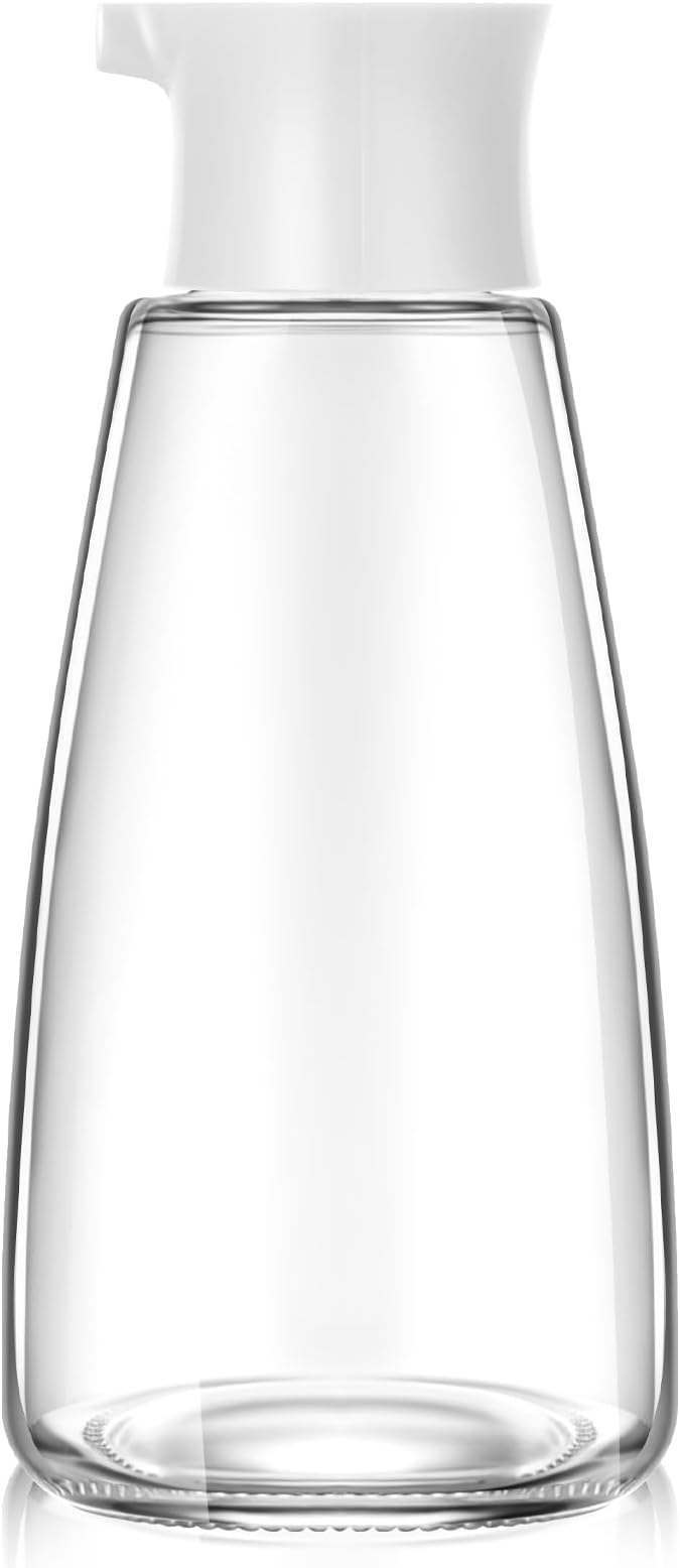 1 Pcs 9.6 oz Cruet Dispenser for Olive Oil Vinegar Soy Sauce Dispenser Bottle Glass Soy Sauce Container Oil Bottle for Kitchen Cooking Barbecue(White)
