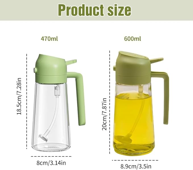 2 In 1 Glass Oil Sprayer & Dispenser with Brush, 2024 New 2-in-1 Glass Oil Sprayer and Dispenser for Kitchen Cooking, Spray Oil Dispenser for Kitchen, Food-grade Oil Mister Spray Bottle (SET C,470ml)