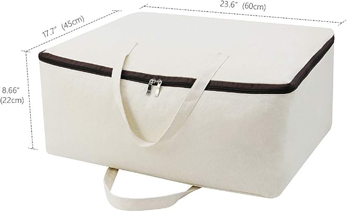 2-Pack Heavy Duty Canvas Cotton Storage Bags for King/Queen Duvets | Soft & Breathable | 3-Zip Opening, Dust Proof Blanket Organizer Bag | 23.6 * 8.7 * 17.7inches