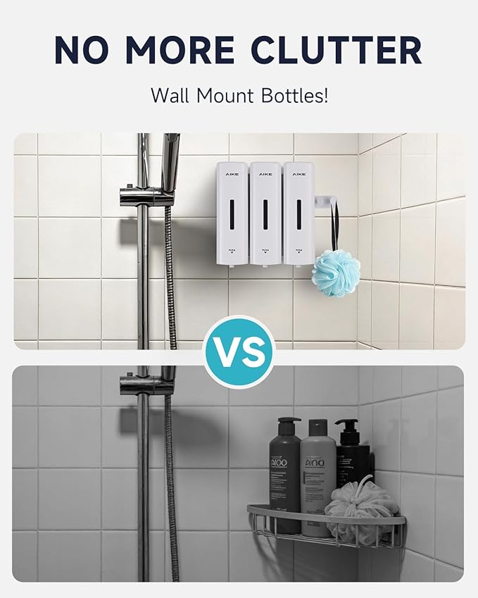 AIKE 3 Chambers Shower Shampoo and Conditioner Dispenser 3 x 11.8 fl.oz. for Bathroom(White)