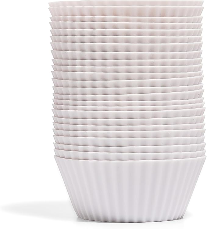 The Silicone Kitchen Reusable Silicone Baking Cups, Non-Toxic, BPA Free, Dishwasher Safe, Regular, 24 Pack, Designer White