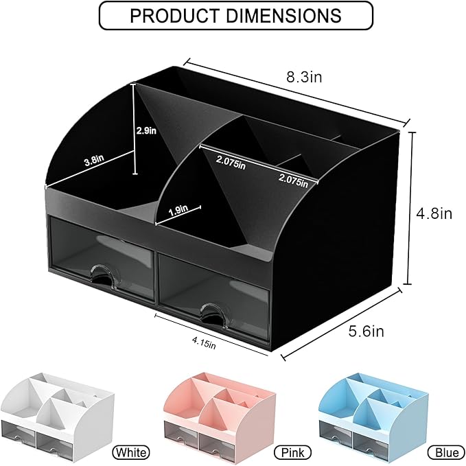 Makeup Organizer with Drawers, Cosmetic Storage for Dresser Vanity and Bathroom Countertop, Beauty Holder for Lipstick Brush, Skincare Organizer for Vanity, Cosmetic Display Case (Black)