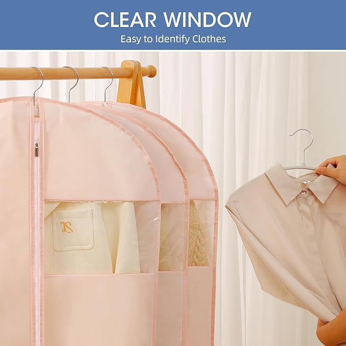 65'' Dress Bags for Gowns, 4 Pack Pink Garment Bags for Hanging Clothes