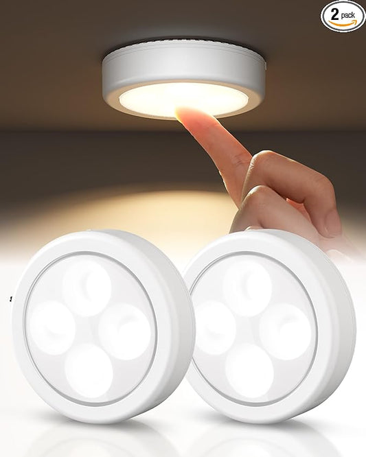 EZVALO LED Puck Lights, Rechargeable Battery Touch Light, 2.5'' Mini Tap Lights, Wireless Closet Light, Under Cabinet Lighting, 3 Color Temps, Stick On Lights Kitchen,Closet,Pantry(2 Pack)