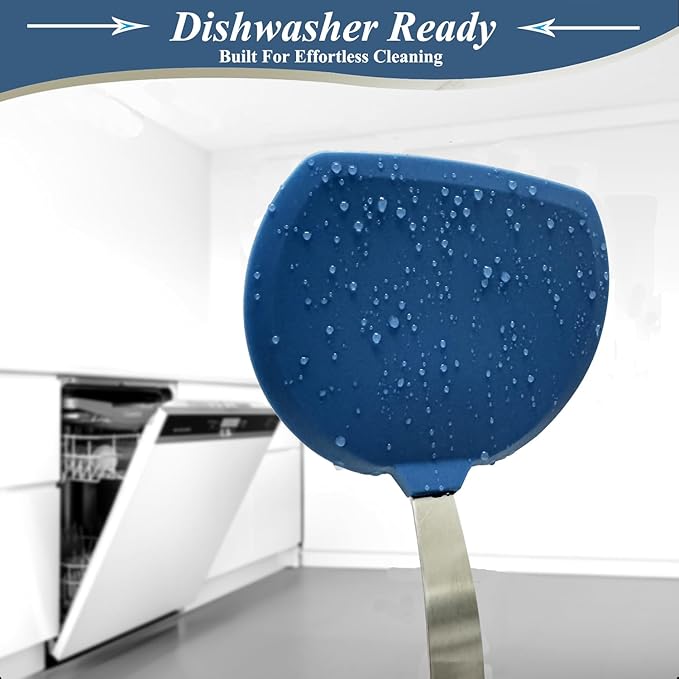 Tenta Kitchen Silicone Pancake Spatula Turner for Cooking and Baking- 600°F Heat Resistant Rubber Egg Spatulas (Blue Round Spatula)