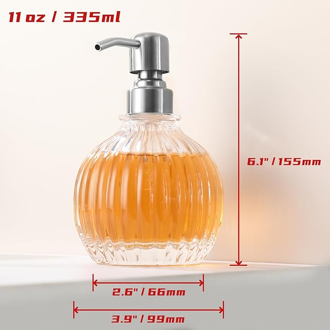 Round Bathroom Soap Dispenser Brushed Nickel Pump, Glass Bottle with Stainless Steel Pump Liquid Soap Dispenser Sphere Countertop Hand Kitchen