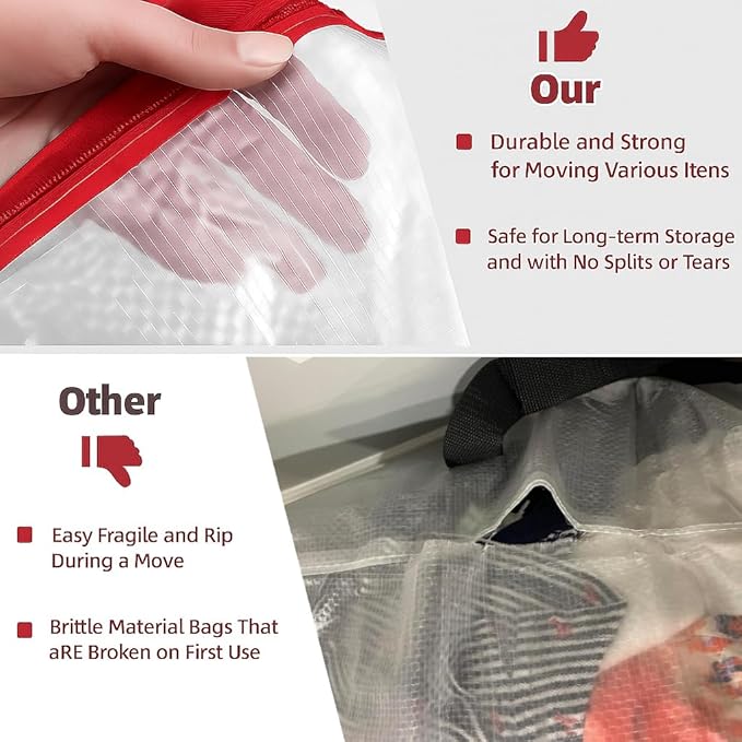 5 Pack Moving Bags, Wreath Storage Bag, Garland Container, Clear Storage Bags with Handles and Zippers Moving Bag for College Carrying, Bedding, Toys Organizer, Under the Bed Storage