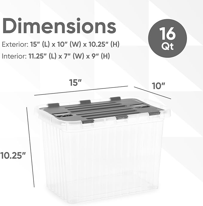 Storage Bins with Lids, 4 Pack, 15"x10"x10.25"