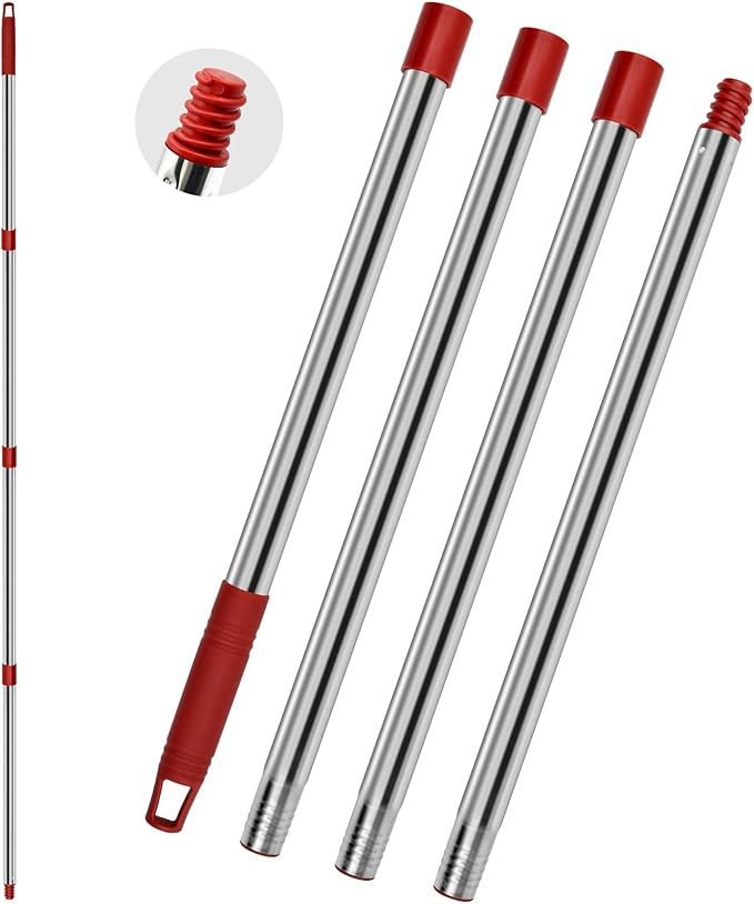 4 Section Spin Mop Replacement Handle for O Cedar Mop Handle for Ocedar Spin Mop Handles to Floor Clean Adjustable 30" to 58" Length Mop Stick Pole Handle, American Screw Joint (Mop Head Not Included)