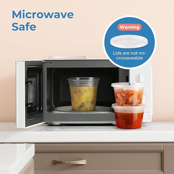 Fit Meal Prep 66 Pack 8 16 32 oz Deli Containers with Lids, US Made Leakproof Quart Containers with Lids, Clear Plastic Food Storage Container with Lid, Microwave Freezer Safe Meal Prep Container