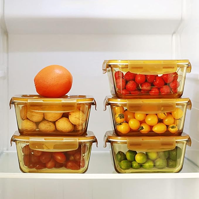 DAS TRUST Amber Glass Meal Prep Containers Microwave Safe Meal Prep Bowls Glass Food Prep Containers with Lid for Adult Meal Prep Bento Boxes