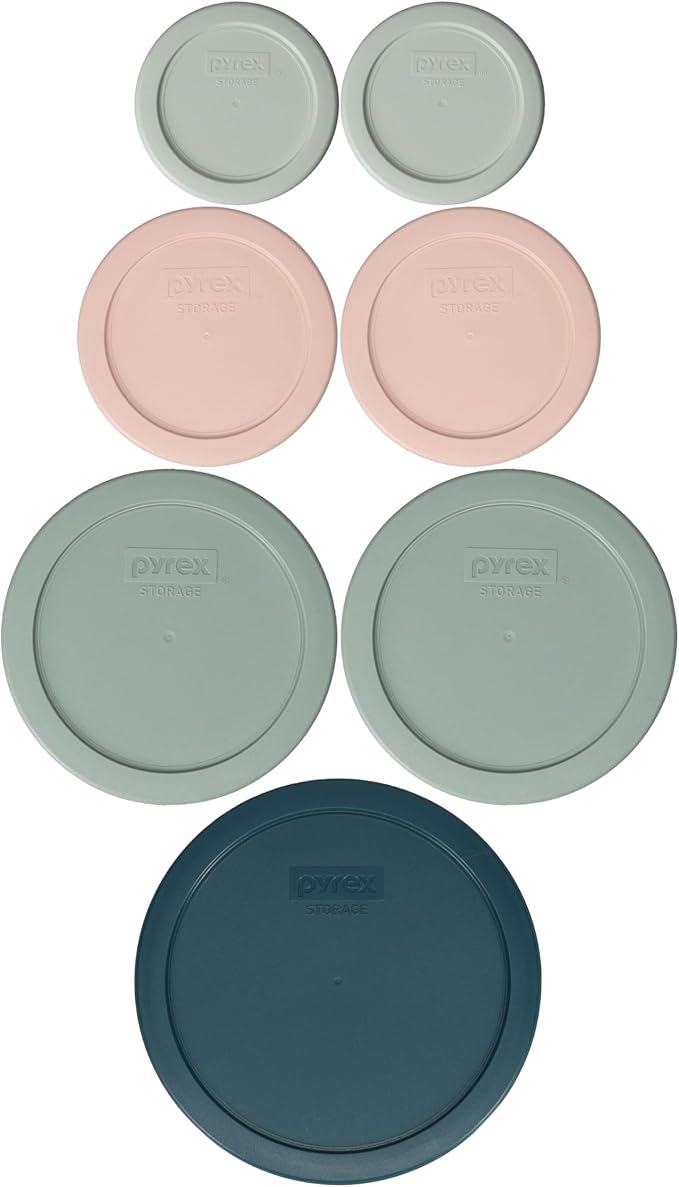 Pyrex Food Storage Plastic Replacement Lid Set (White Mint, Rosewater Pink, Tranquil Green, Tarragon Green)