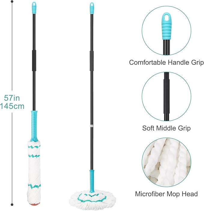 KeFanta Self Wringing Twist Mops for Floor Cleaning, Microfiber Floor mop with 57 " Long Handle, Easy Wring Mop for Hardwood Commercial Household Clean