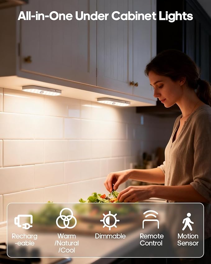 6 Pack Under Cabinet Lighting Wireless with Charging Station, Small 6'' Led Rechargeable Motion Sensor Light Indoor, 3CCT Dimmable Closet Light, Under Counter Light for Pantry, Bookshelf, Stair