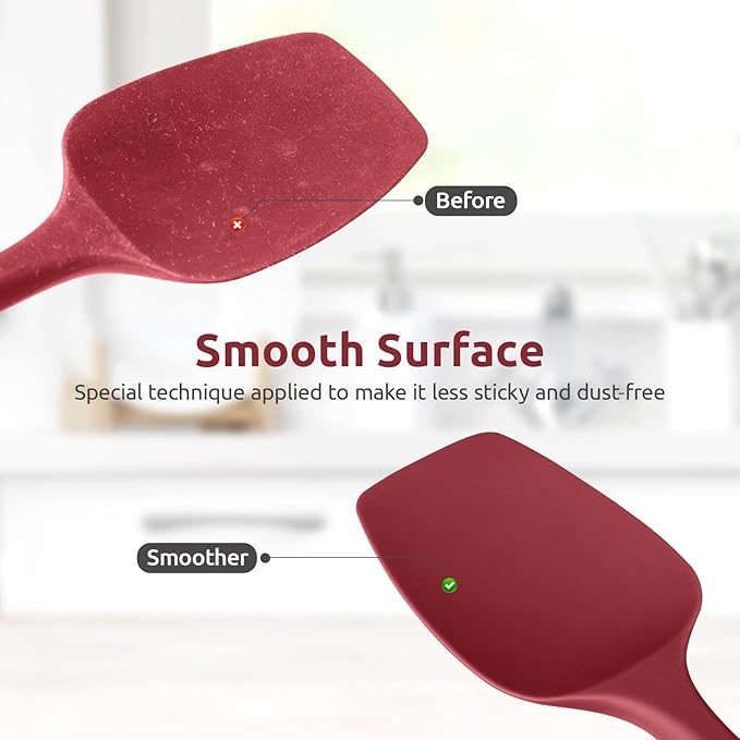 Heat Resistant Silicone Spatula Set: U-Taste 600ºF High Temp Seamless Food Grade Utensil, Flexible Rubber Silicon Kitchen Cooking Mixing Baking Scraper for Nonstick Cookware Set of 4 (Red)