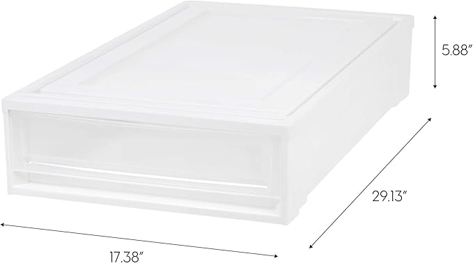 IRIS USA 27 Qt. Plastic Under Bed Storage Stackable Organizer Bin Container with Sliding Organizer Drawers, 4-Pack, Multi-Purpose for Clothes Shoes Clothing Bedding, White