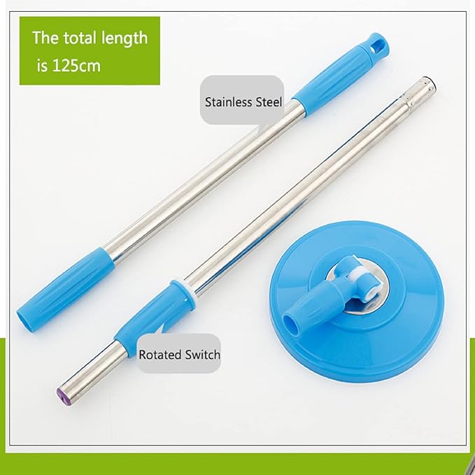 Spin Mop Replacement Handle for Floor Mop Stainless Steel Spin Mop Adjustable Handle and Head Replacement 360 Spinning Household Cleaning Accessories for Home,Office(Blue)