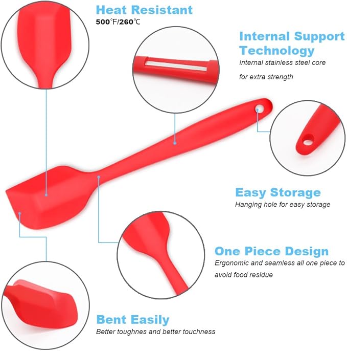 4‑Piece Silicone Spatulas Set Heat Resistant 600°F Seamless Steel‑Core Rubber Spatulas for Nonstick Cookware ALLWIN HOUSEWARE Uniform Length Kitchen Spatulas for Cooking & Baking, Small, Multicolored