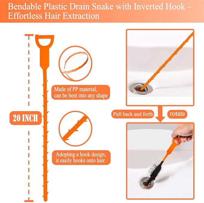 63 In Drain Snake Hair Drain Clog Remover Tool, Sink Drain Cleaner for Sewer Kitchen Bathroom Shower Tub Toilet Clogged Drains Opener Cleaning Tool, Flexible Grabber Claw Pick Up Reacher Tool