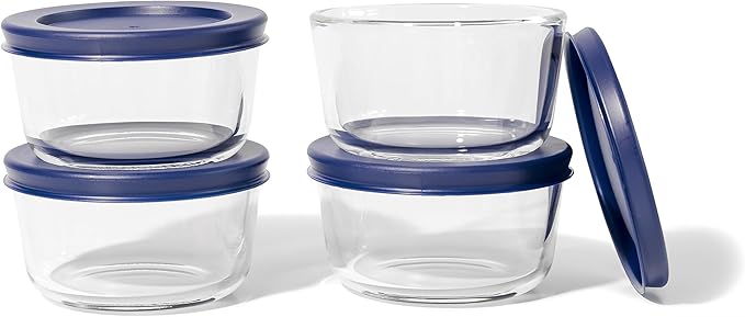 DURA LIVING 8-Piece Glass Food Storage Containers Set (4 Containers + 4 BPA-Free Lids) | 1-Cup, Leakproof | Microwave, Freezer, Oven & Dishwasher Safe