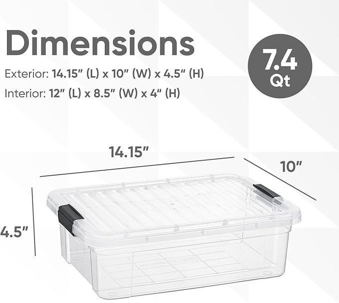 Superio Storage Bins with Lids- 2 Pack, 7.4 Qt Clear Boxes for Organizing, Stackable Plastic Containers- BPA Free, Non-Toxic, Odor Free