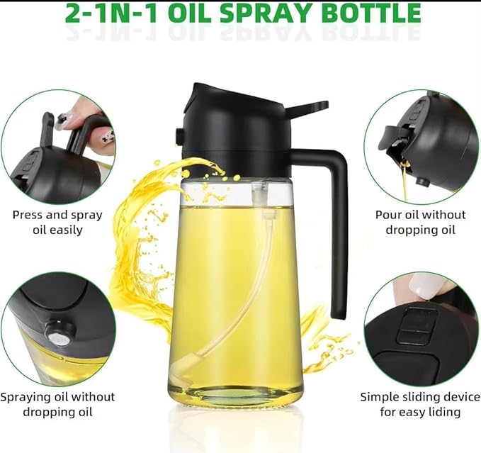 Olive Oil Sprayer for Air Fryer, 16oz Glass Oil Dispenser for Cooking, Food‑Grade Mist Bottle for Salad, Frying & BBQ”