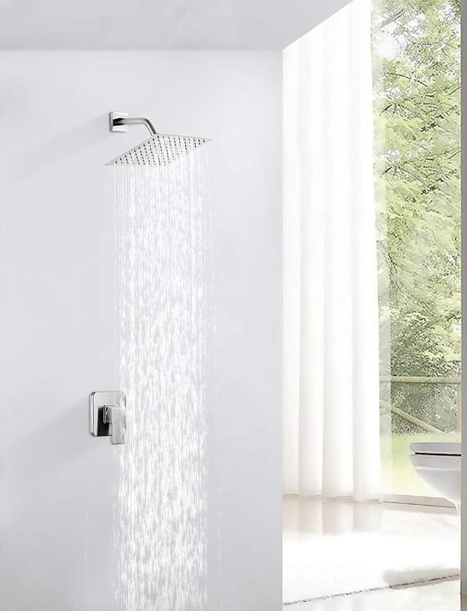 GGStudy Square 6 Inch Stainless Steel Shower Head High Pressure Rainall Shower Head Brushed Nickel Ultra Thin Design-Best Pressure Boosting