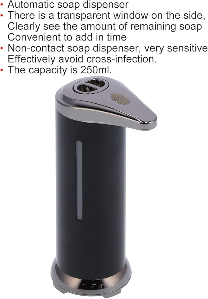250ml Soap Dispenser, Automatic Soap Dispenser Touchless Touchless Hand Soap Dispenser for Home Bathroom Kitchen School Hotel (Black)