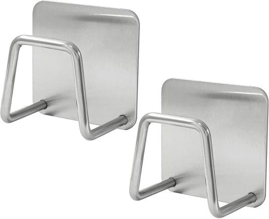 2 Pack Adhesive Stainless Steel Sponge Holder for Kitchen Sink – Waterproof & Rustproof SUS304 Kitchen Caddy Organizer(Silver)