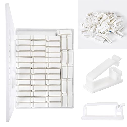 50Pcs Self Adhesive Cable Management Clips,Cable Organizers Wire Clips Cord Holder for PC Laptop Ethernet Cable Desktop Home Office(1.52’’ x 0.59’’ x 0.57’’,White)