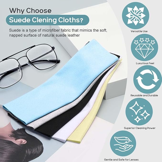 CONLI 24 Pack Microfiber Cleaning Cloth for Eyeglasses 17x14cm/6.7x5.5in Luxury Suede Glass Cleaning Cloth Glasses Cleaner for Eye Glass Lens Cleaning Gentle and Lint-Free