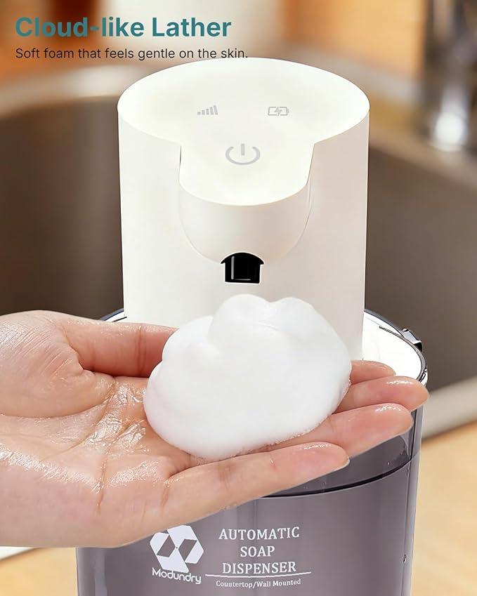 Automatic Foaming Soap Dispenser, 4-Level Touchless Hand Soap Dispenser, USB-C Rechargeable, Wall Mount or Countertop, 13.5oz/400ml, for Bathroom, Kitchen, Office, Hotel, White