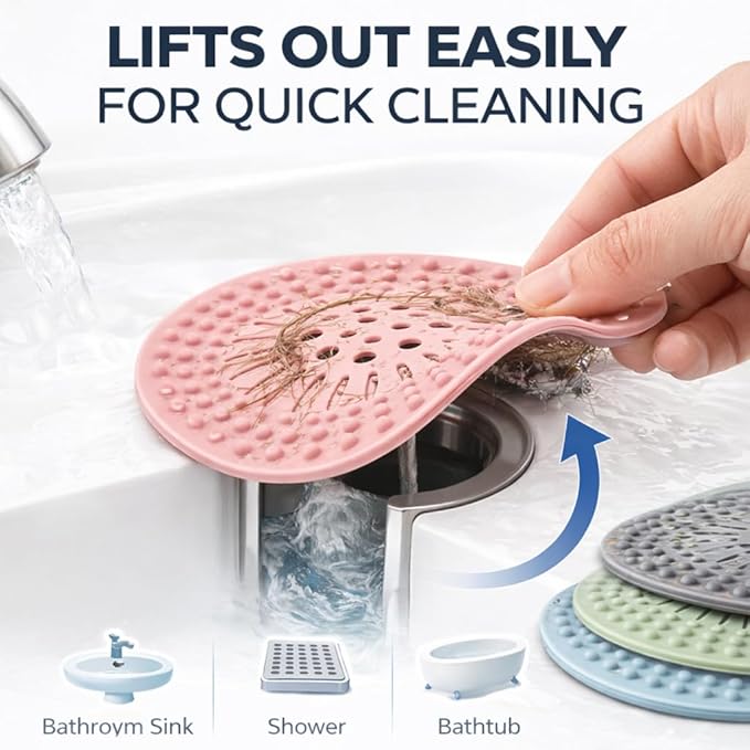 Shower Drain Hair Catcher - 5 Pack Anti-Slip TPR Silicone Drain Covers for Bathroom Tub Sink